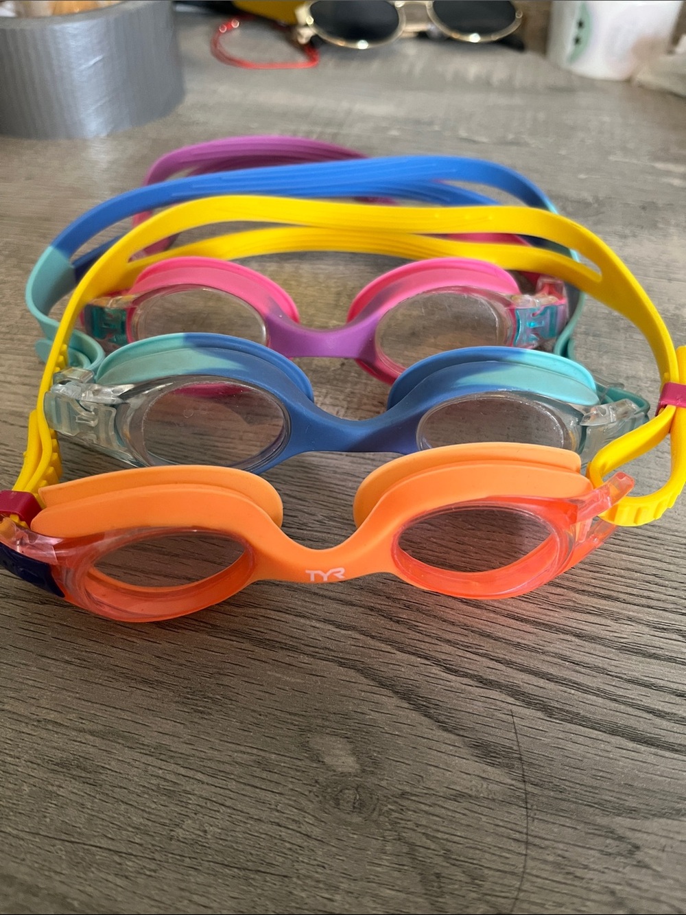TYR Orange Swim Goggles with Yellow Strap